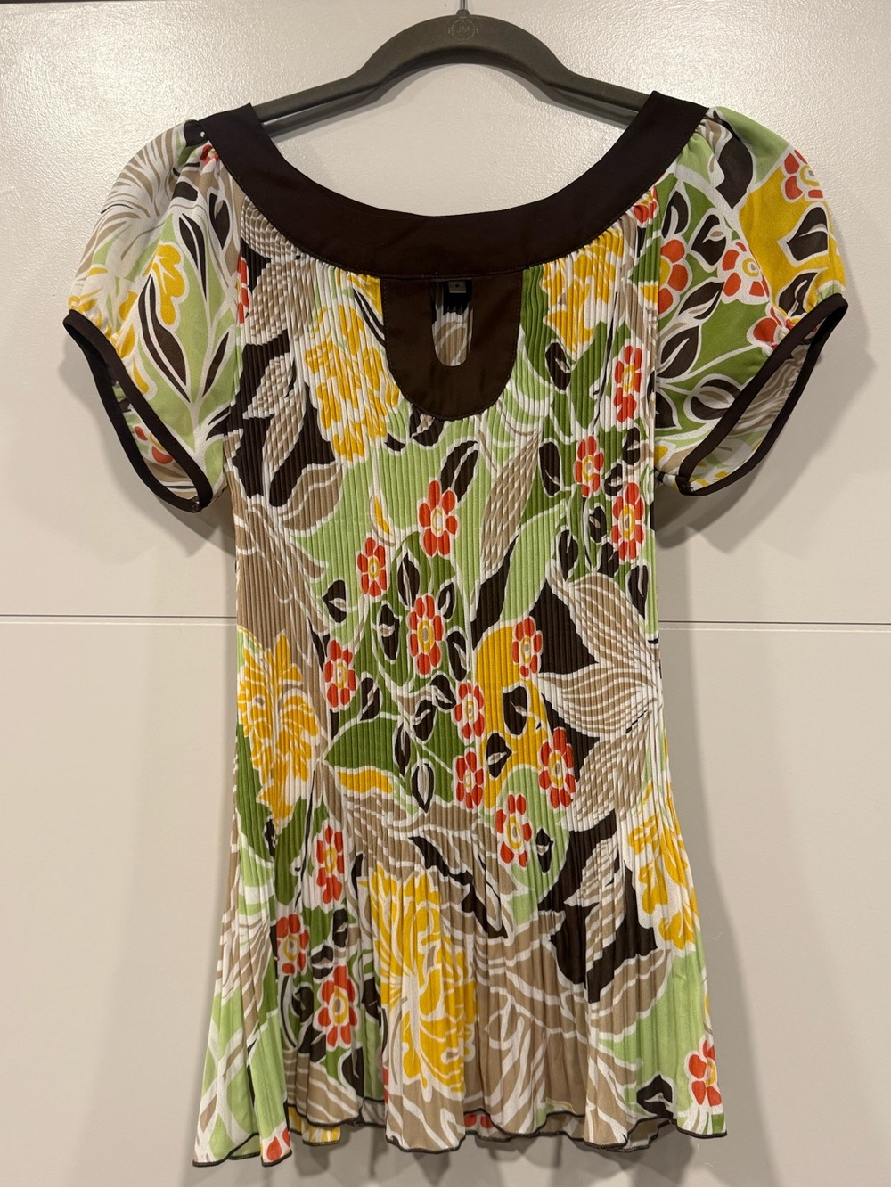 Vintage NICOLA Pleated Floral Mini Dress Tunic/Top Size Small